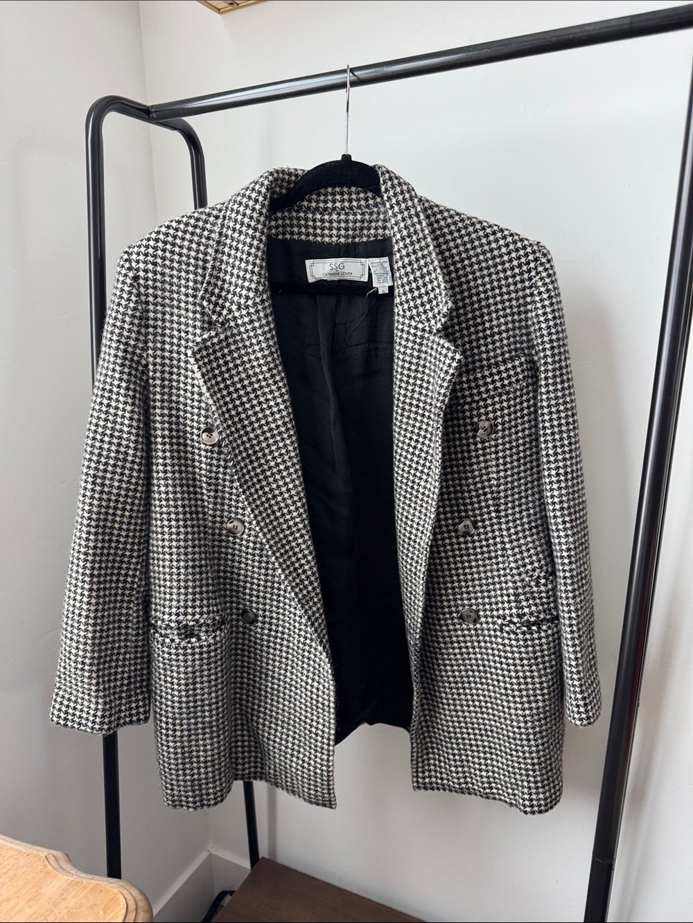 Black & White Houndstooth Double-Breasted Blazer Jacket